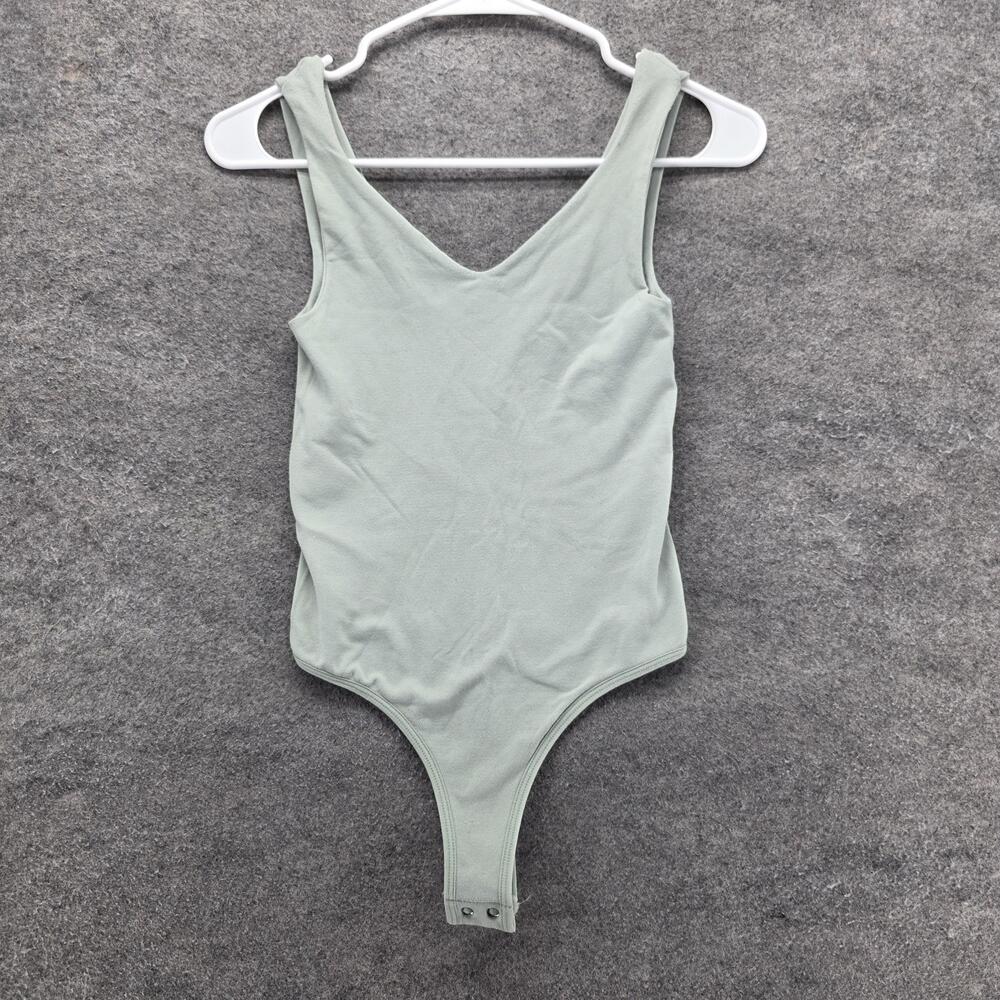 By Together Bodysuit Womens Medium Green Sage Tank V Neck Snap Thong Stretch
